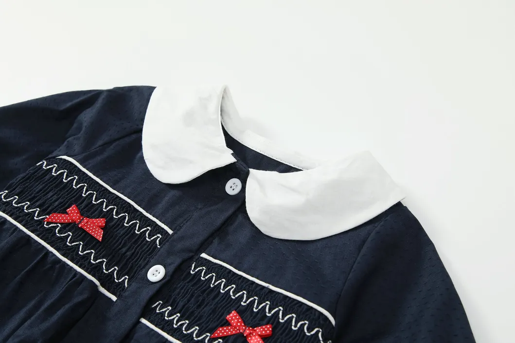 Ropa de niño al por mayor, camisa de manga larga de bebé negro, prenda infantil de una pieza con estampado floral y corbata