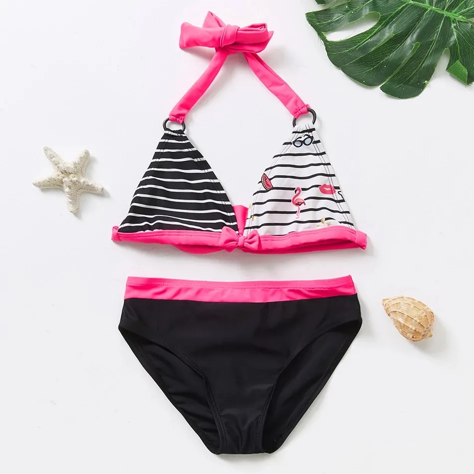 Traje de baño personalizado de flamenco, conjuntos de bikini de verano, ropa de baño para niños
