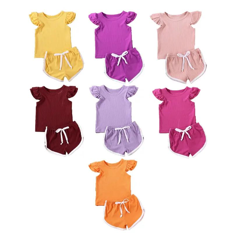 Venta de verano de ropa casual para niños, conjuntos de ropa sólida