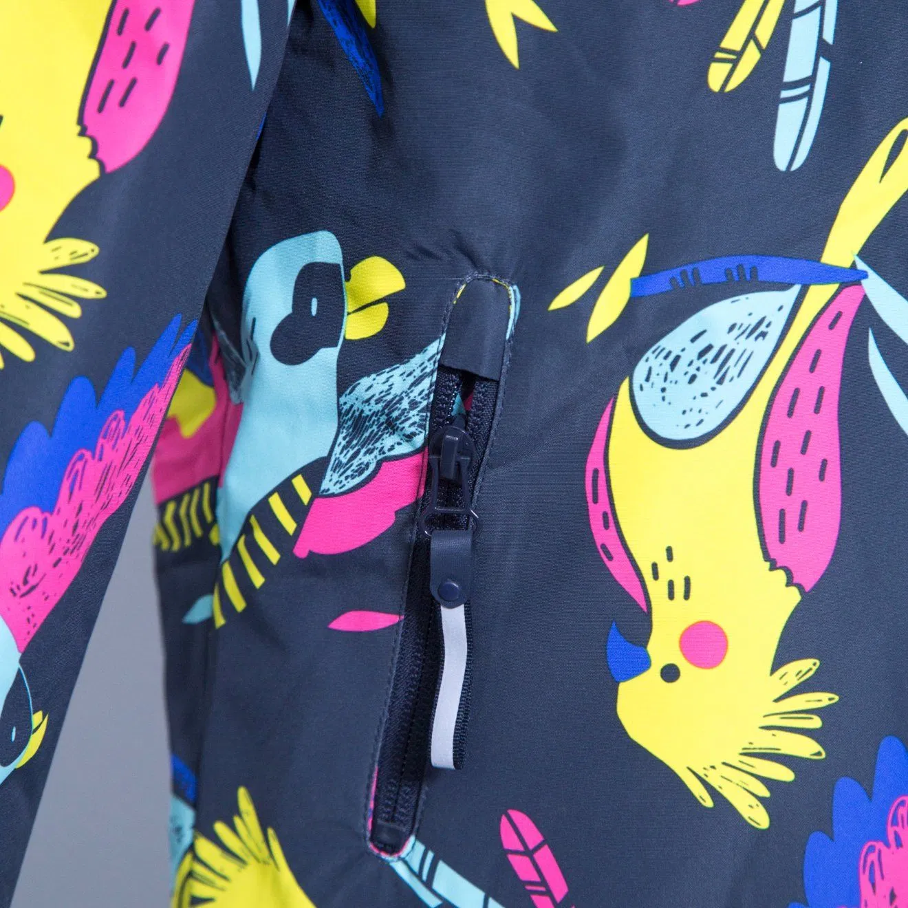 Chaqueta con capucha para niños con estampado de loro colorido, abrigo cálido y a prueba de viento para niños