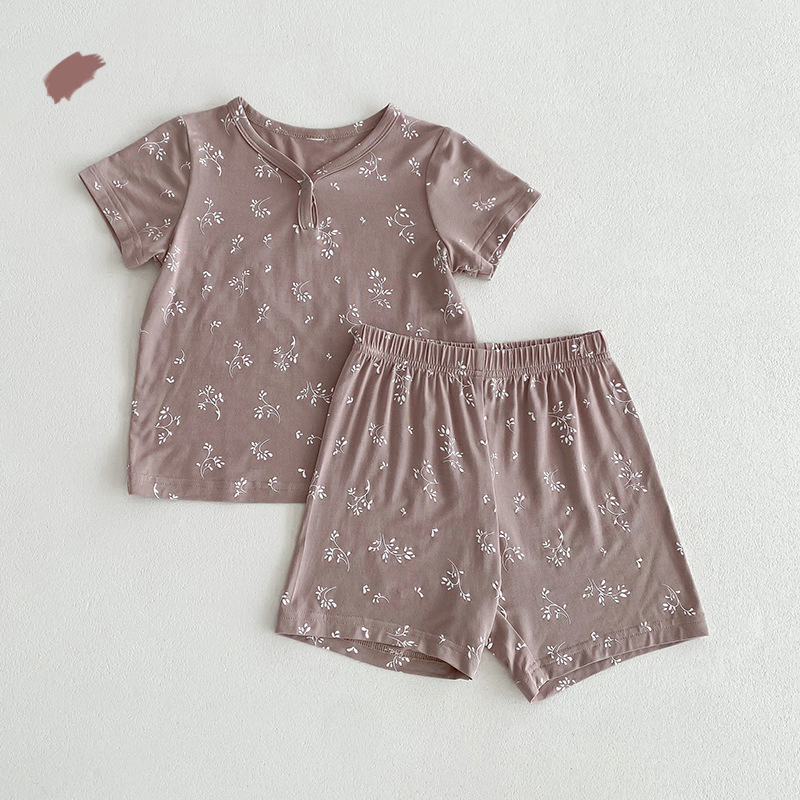 Conjunto de pijamas para niños de dos piezas de tela de bambú personalizada de fábrica, alta calidad, cómodo y suave, ropa para bebés