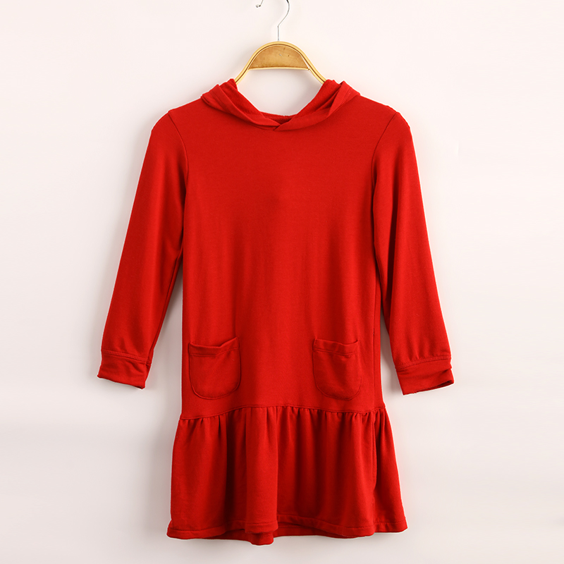 Vestido de moda con capucha de bambú de felpa de una sola cara para niñas, de manga larga y sostenible