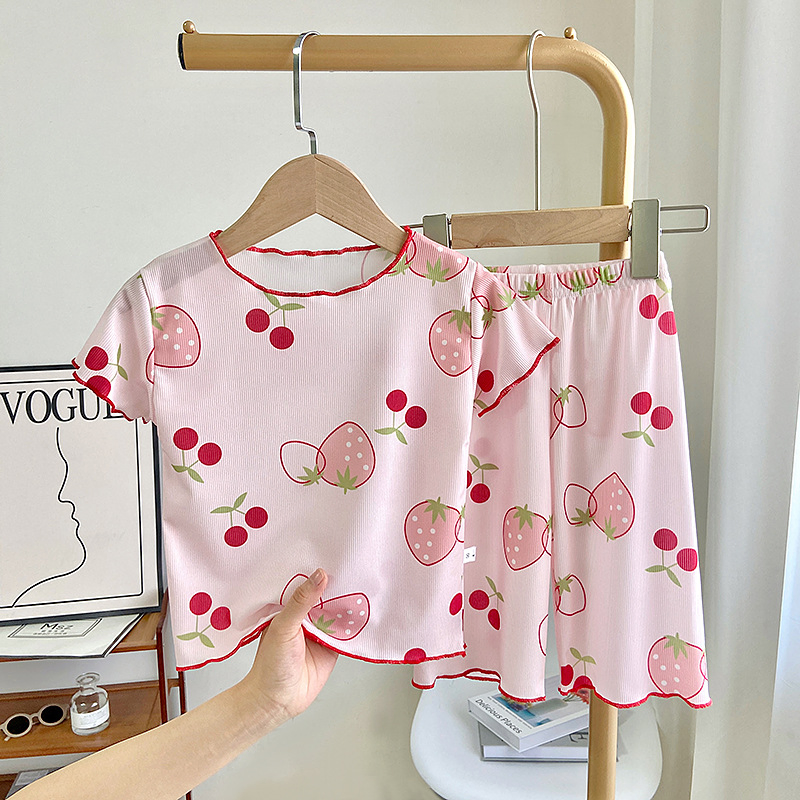 Pijamas de niños de verano de algodón delgado, ropa de aire acondicionado, ropa de casa de manga corta, trajes