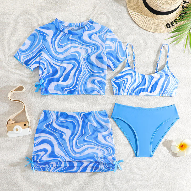 4 Conjunto de Bikinis Top y Falda 2025 Traje de Baño para Niñas Ropa de Baño para Niños Niñas Trajes de Baño para la Playa