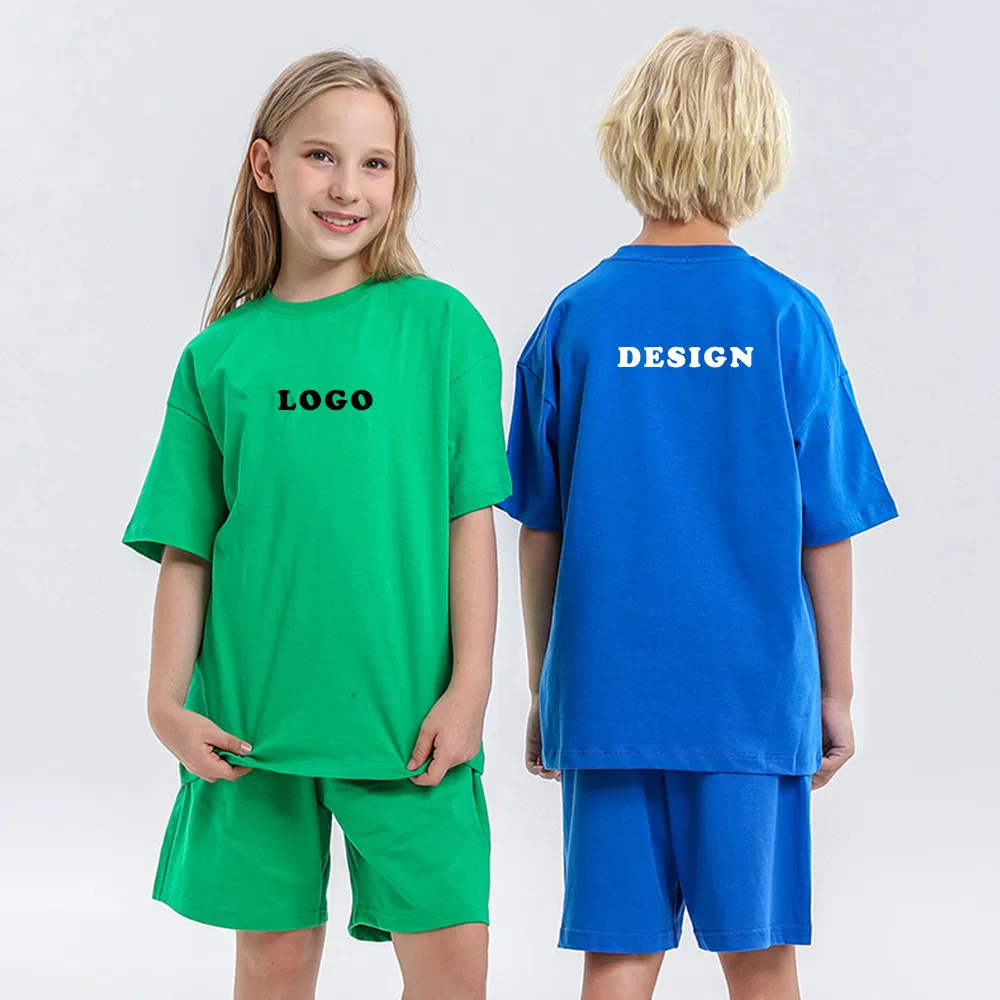 Camiseta de algodón gráfica personalizada al por mayor con logo 100% para niños y niñas, ropa oversized, camiseta para niños