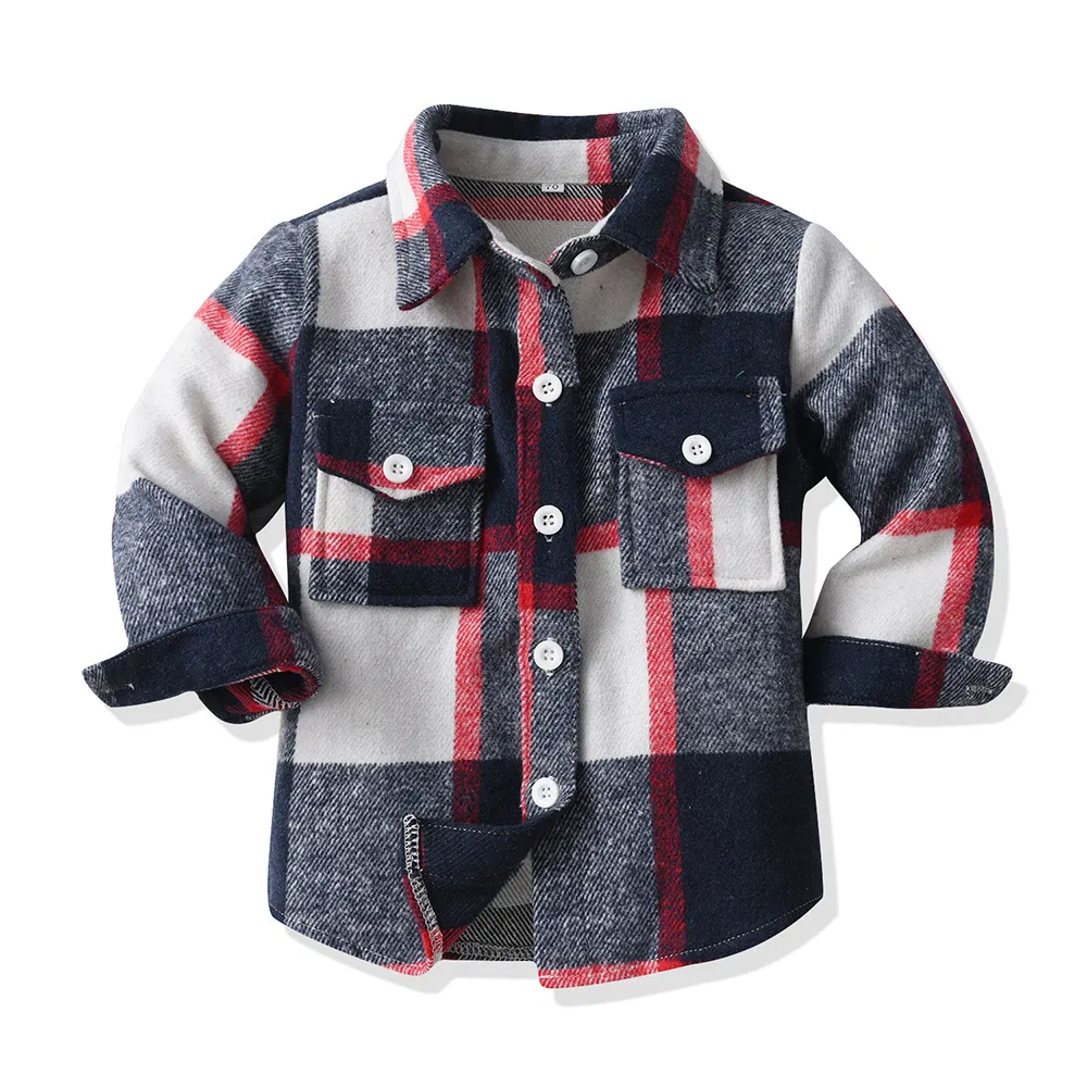 Chaqueta de niño de invierno de algodón de manga larga a cuadros, camisa infantil con abrigo cepillado, ropa para niños, chaqueta de forro polar, chaqueta de invierno para niñas, camisa a cuadros