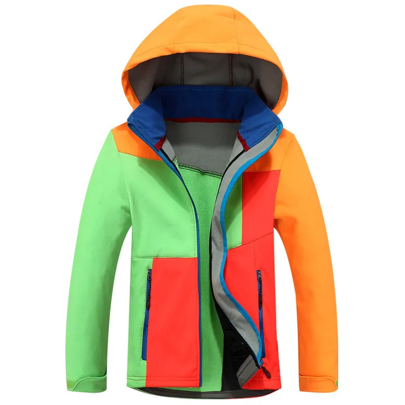 Chaqueta Softshell para Niños Ropa Infantil Abrigo Forrado de Forro Polar Chaqueta con Capucha de Parches