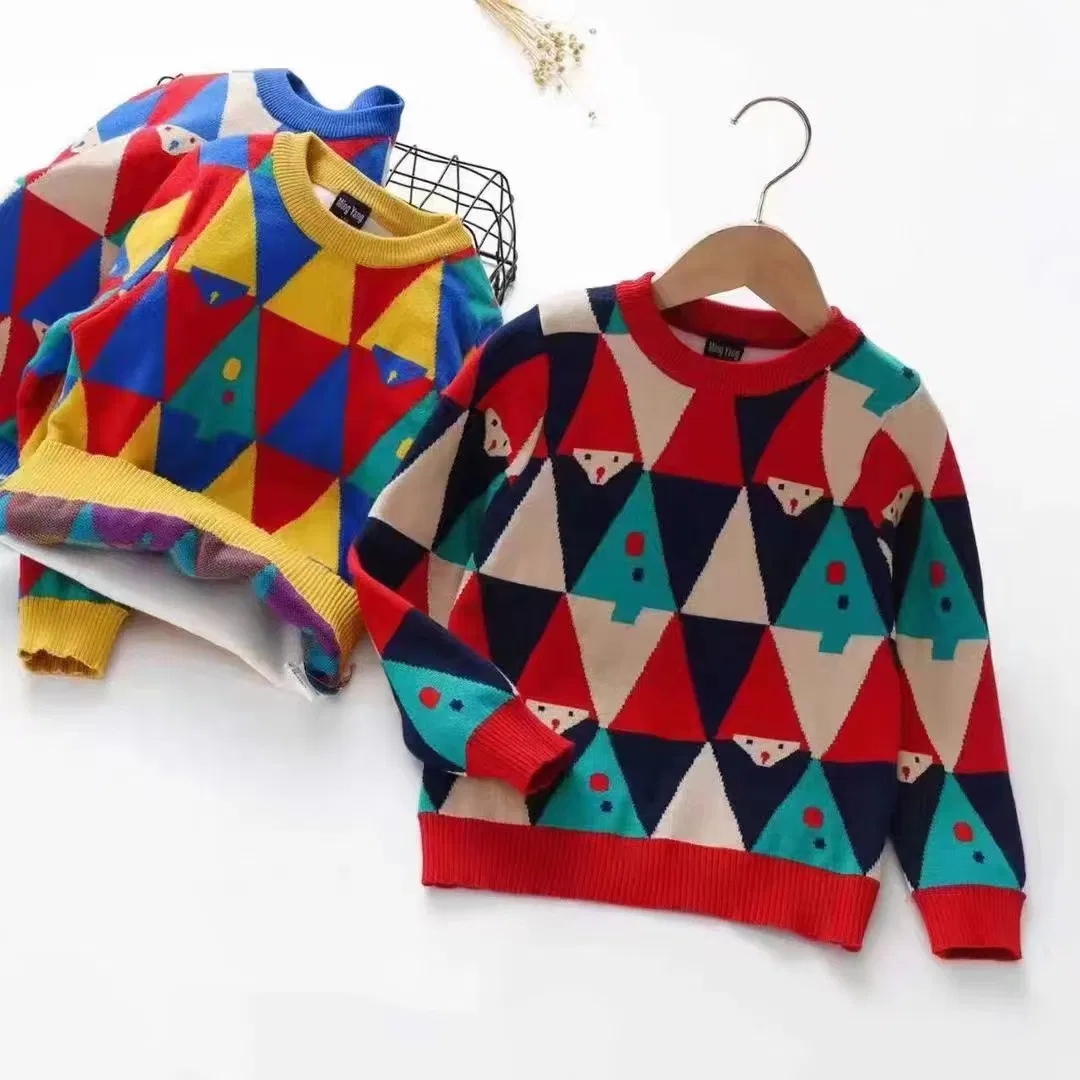 Ropa personalizada de algodón rojo para niños, suéter de pullover de doble capa, ropa de punto oversize para niños