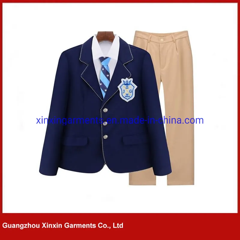 Blazers escolares de calidad personalizada azul para niños y niñas, uniformes escolares, chaqueta formal traje (U2501)