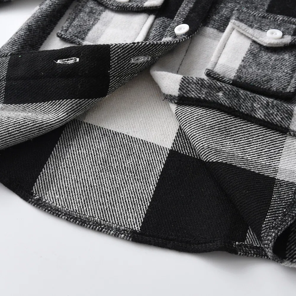 Chaqueta de niño de invierno de algodón de manga larga a cuadros, camisa infantil con abrigo cepillado
