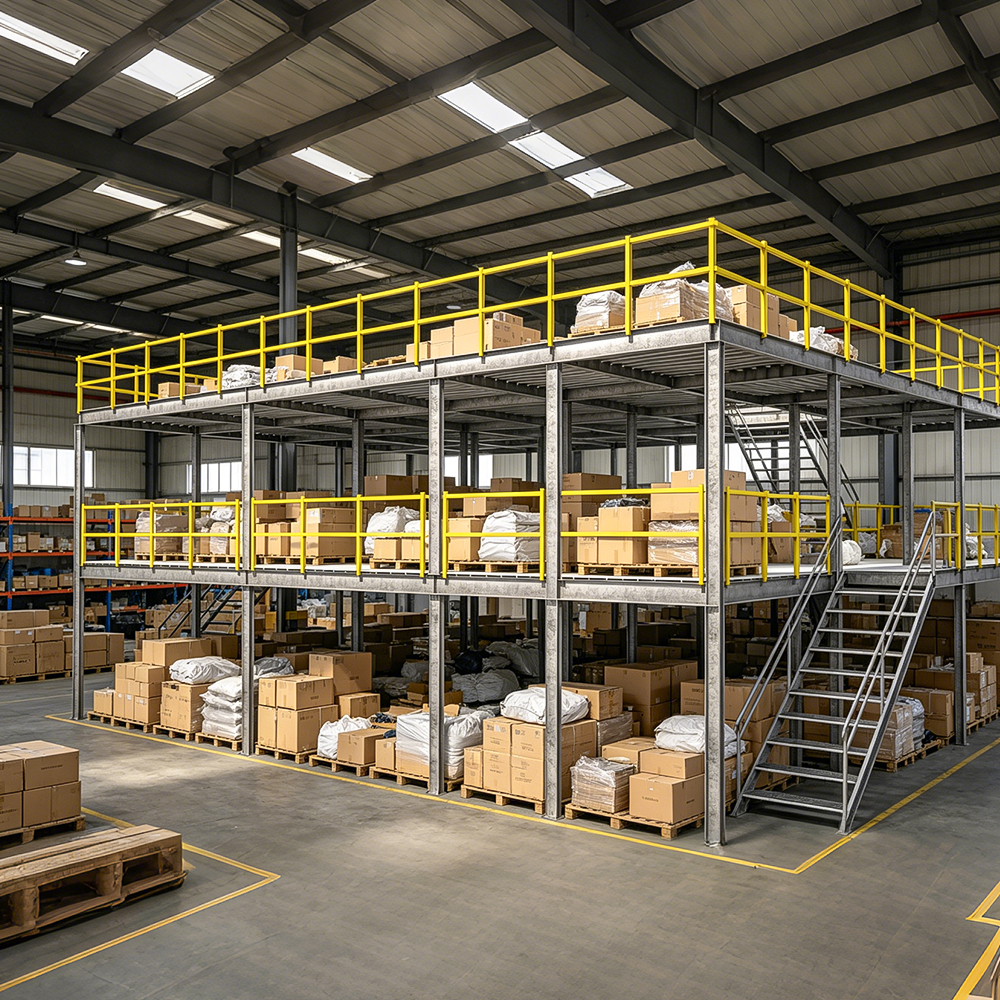 Durable Powder Coating Steel Mezzanine Rack Warehouse Storage Mezzanine Platform Anti-slip Metal Floor Safety Barrier Factory