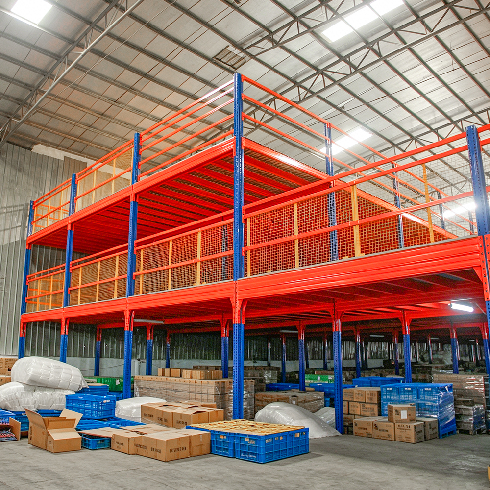 Custom Size Industrial Steel Structure Mezzanine Rack Warehouse Multi-level Storage Mezzanine Platform With Guardrail Pallet