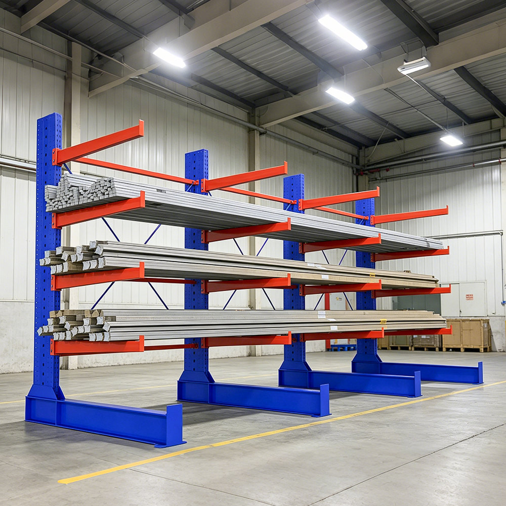 Wholesale Cantilever Storage Rack Blue Orange Metal Structure Warehouse Shelving For Long Profile Tube Raw Material Storage