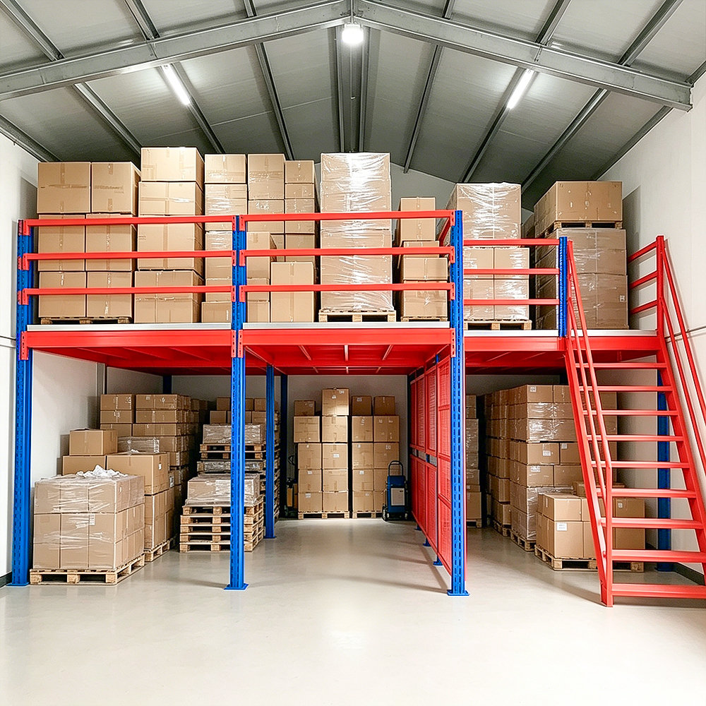High Security Warehouse Mezzanine Racking Complete Set Steel Loft Platform With Stairs&Railing