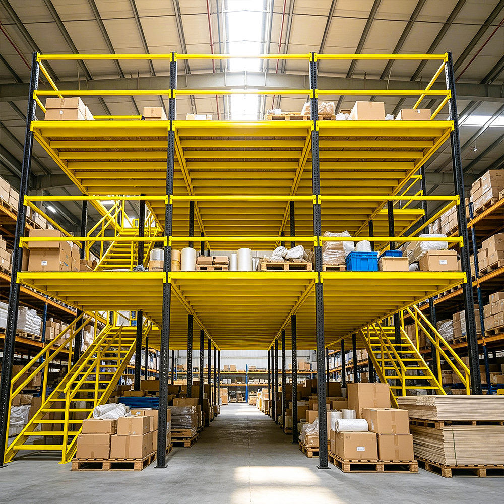 Safety Guardrail Equipped Warehouse Mezzanine Rack Industrial Multi-story Steel Loft Platform