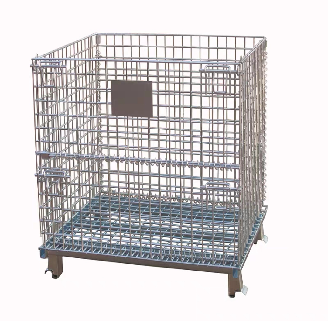Heavy Foldable Mesh Pallet Steel Storage Cages Folding Lockable Storage Cages Wire Mesh Container for Storage System