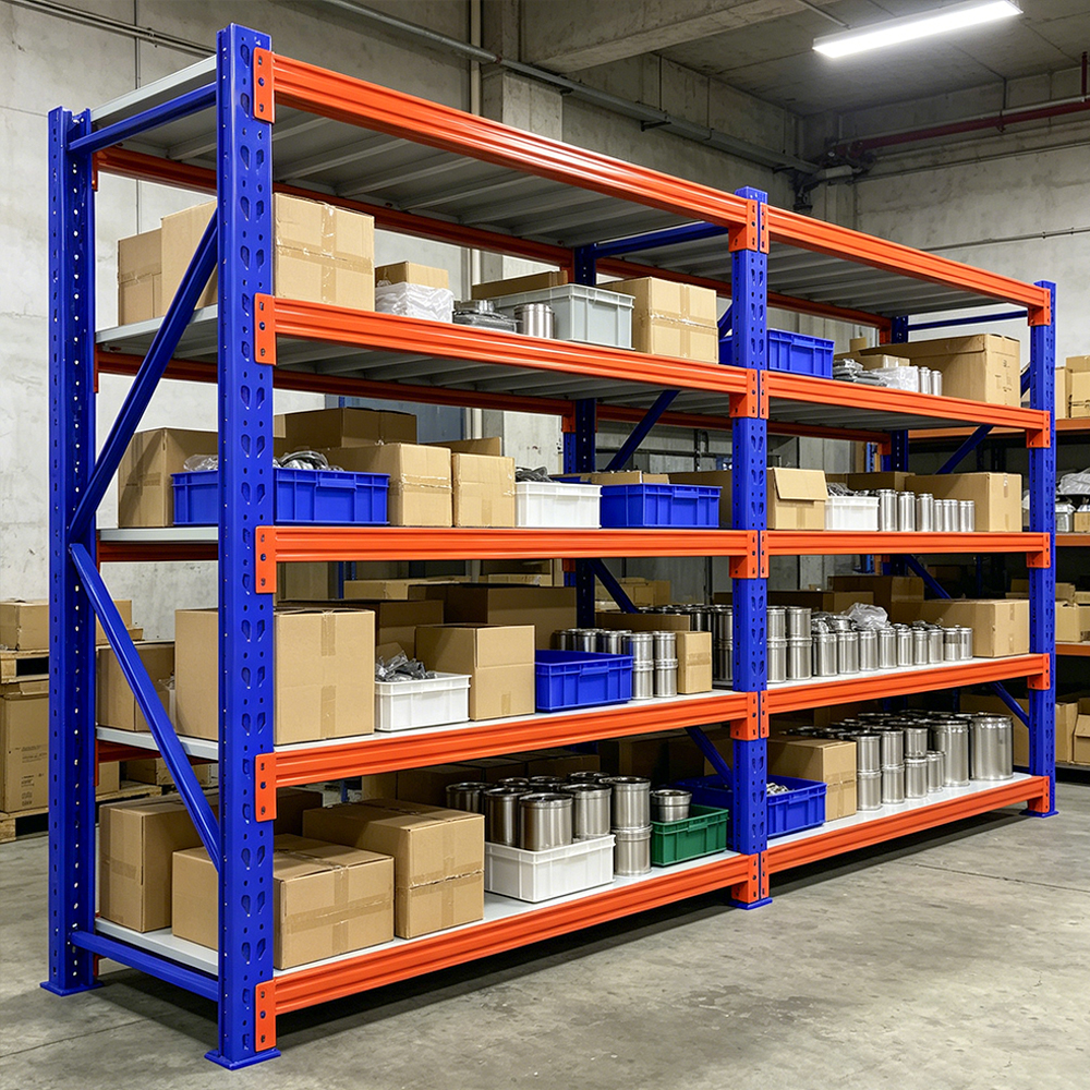 Blue and Orange/White Warehouse Storage Rack Heavy Duty Metal Shelving Unit 500kg Load Capacity Industrial Racking for Inventory