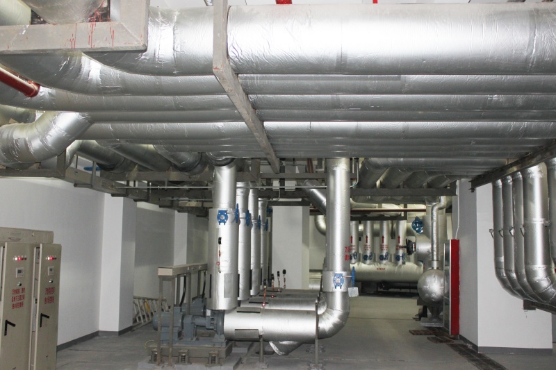 Insulated pipe fittings close up