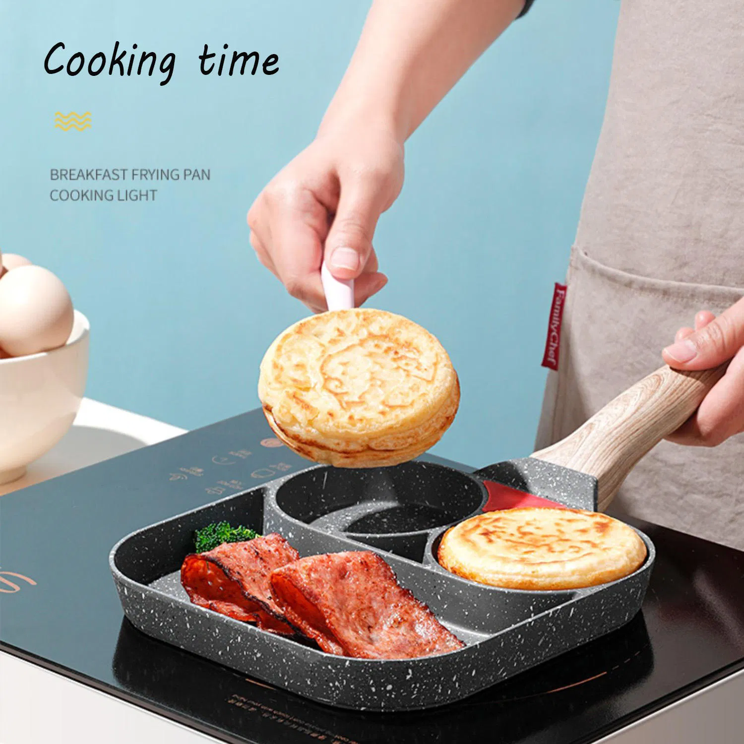 Modern Design Aluminum 3-Section Nonstick Egg Frying Pan 2 in 1 Cooking Pot with Induction Bottom Newest Release