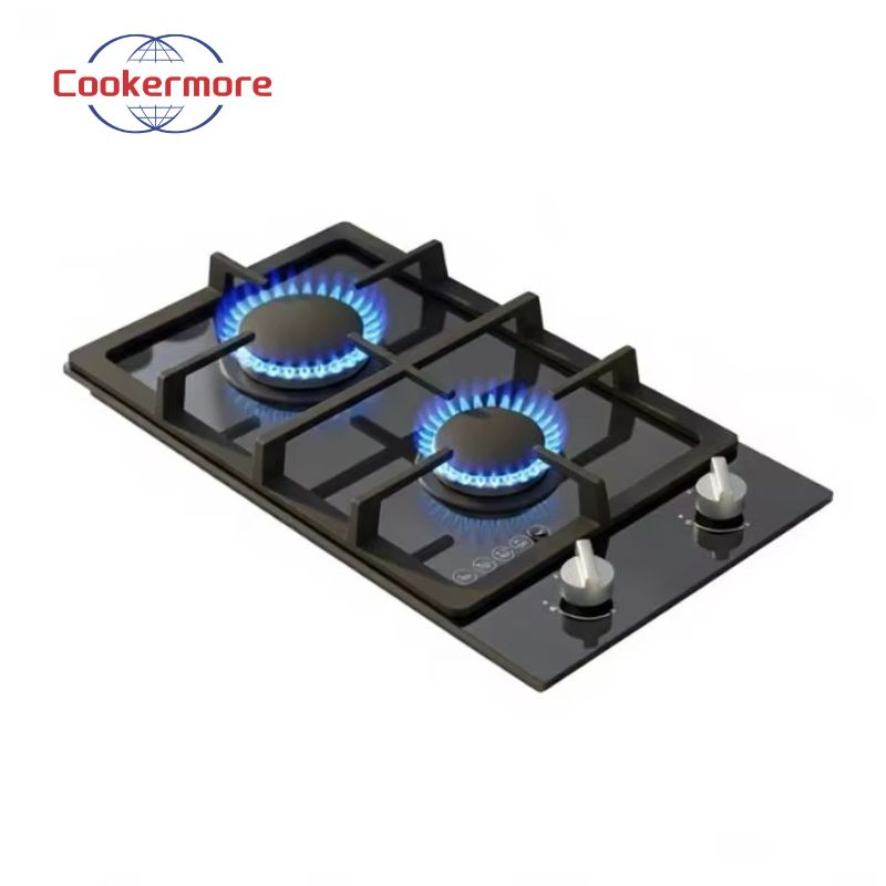 Cookermore Dual-Burner Tempered Glass Panel Electronic Ignition Portable Built-in Gas Stove