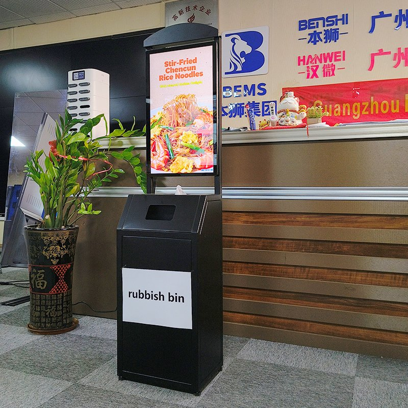 Bems Android LCD Display 23.8 Inch USB Non Touch Remote Management Smart TV Floor Standing Indoor Billboard LCD Advertising Digital Signage with Trash Can