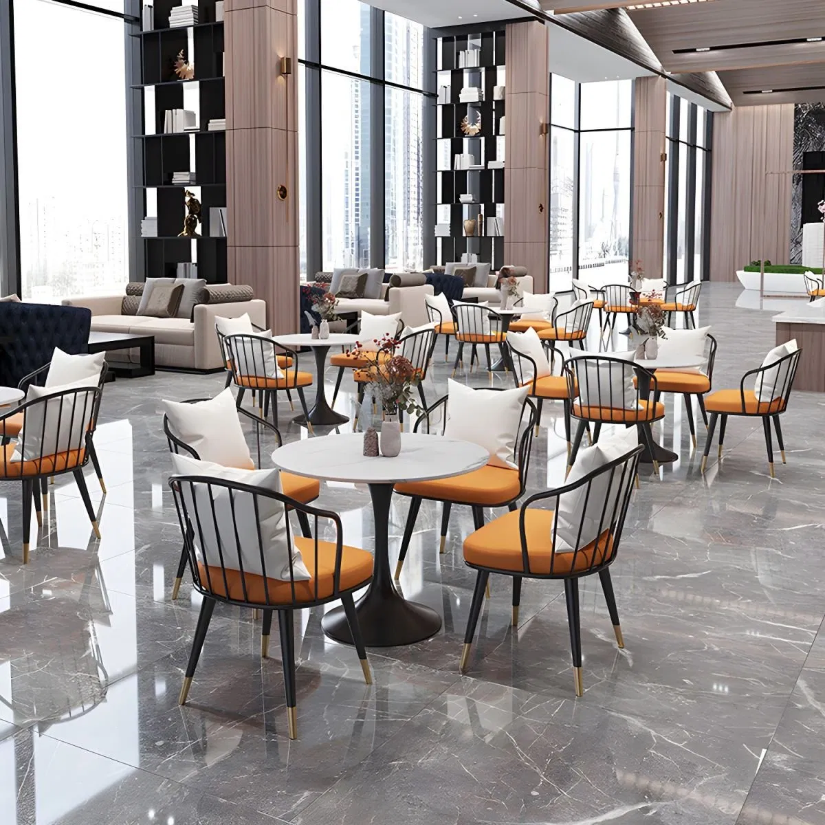 Modern Rattan Wood Booth Seating for Fast Food Restaurants