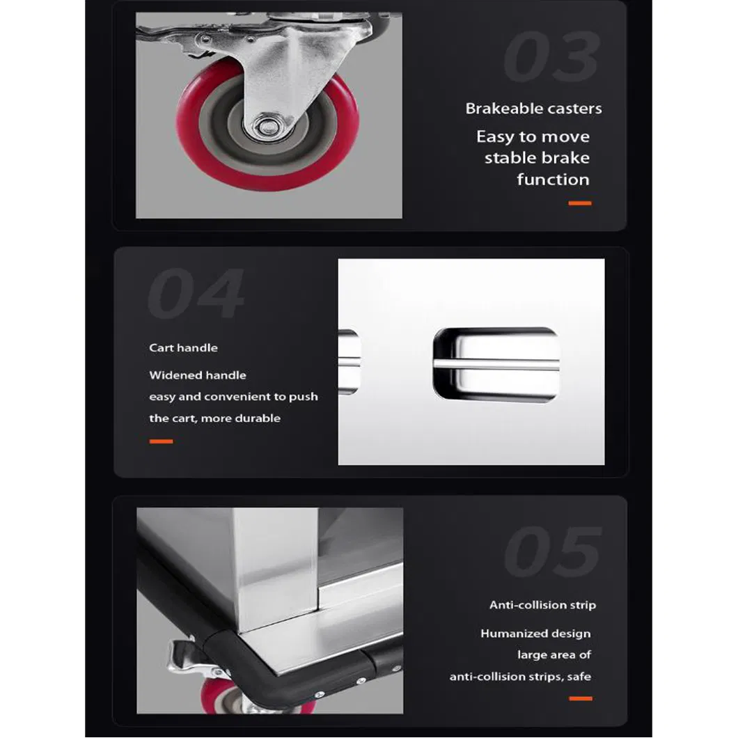 Movable Commercial Stainless Steel Kitchen Equipment Electric Food Warmer Trolley