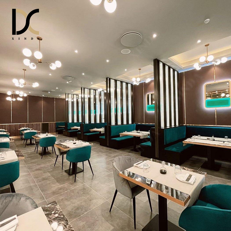 Custom Commercial Dining Furniture Big Size Blue Velvet Circle Restaurant Booth Seating