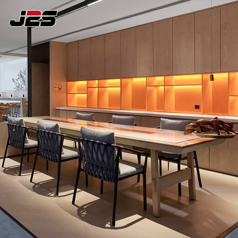 Commercial Modern Food Court Chairs Tables Furniture Unique Rattan Pendant Light Solid Wood Chair Booth Seating Set for Hotel