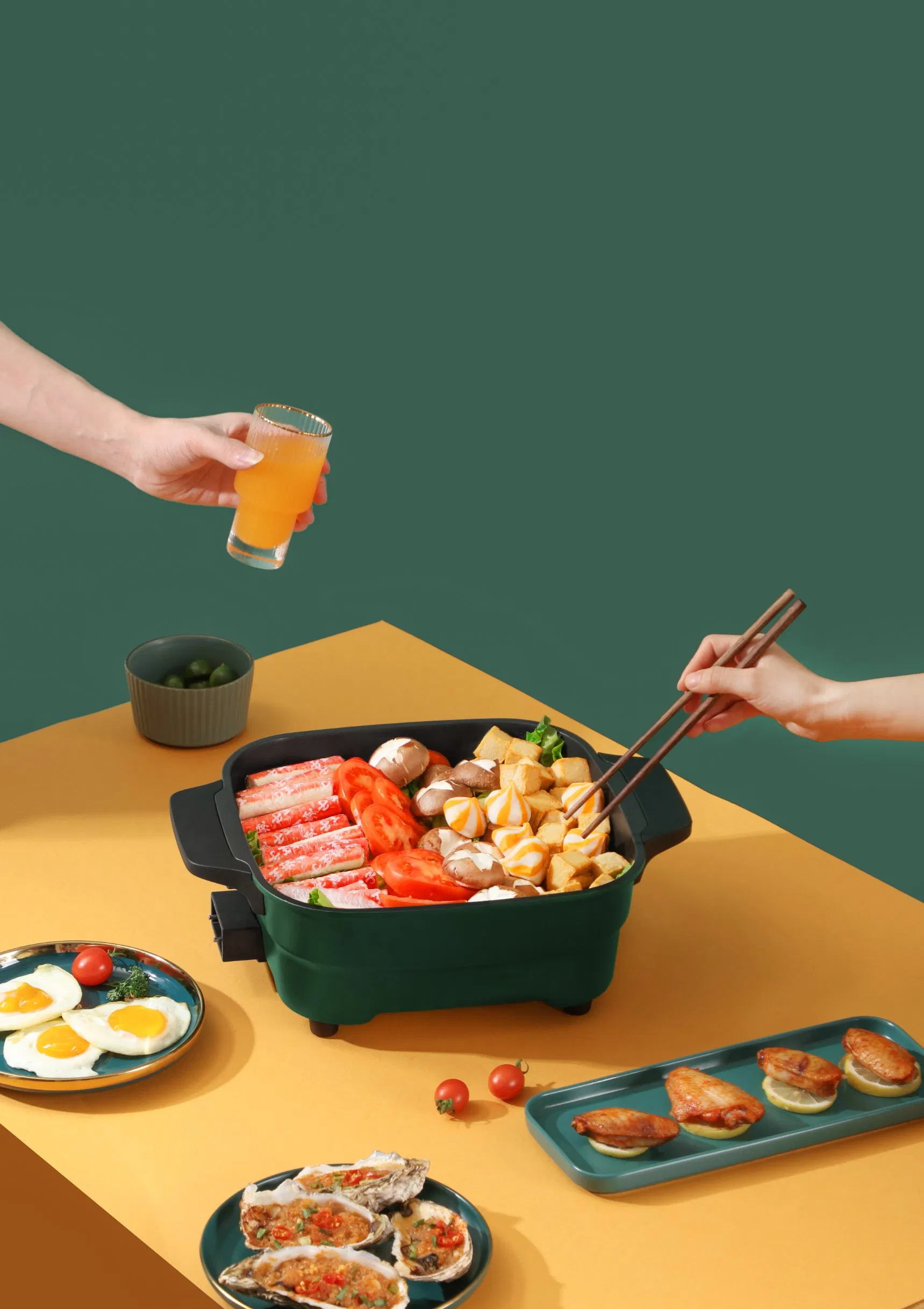 Aluminum Square Hotpot BBQ Electric Pizza Pan Frying Electric Multicooker