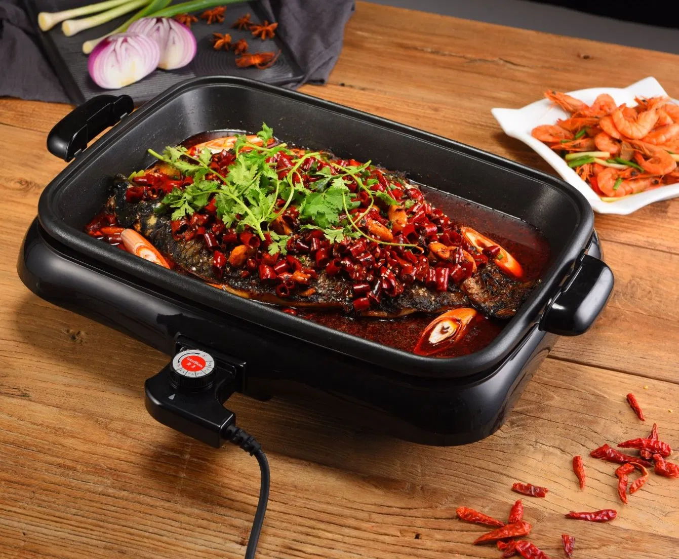 1800W Korean Grill Pan Electric Skillet Frying Pan Electric Round Grill