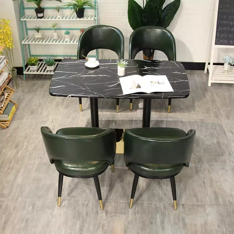 Restaurant Furniture Hotel Buffet Green Leather Dining Chairs Fast Food Court Table and Chair