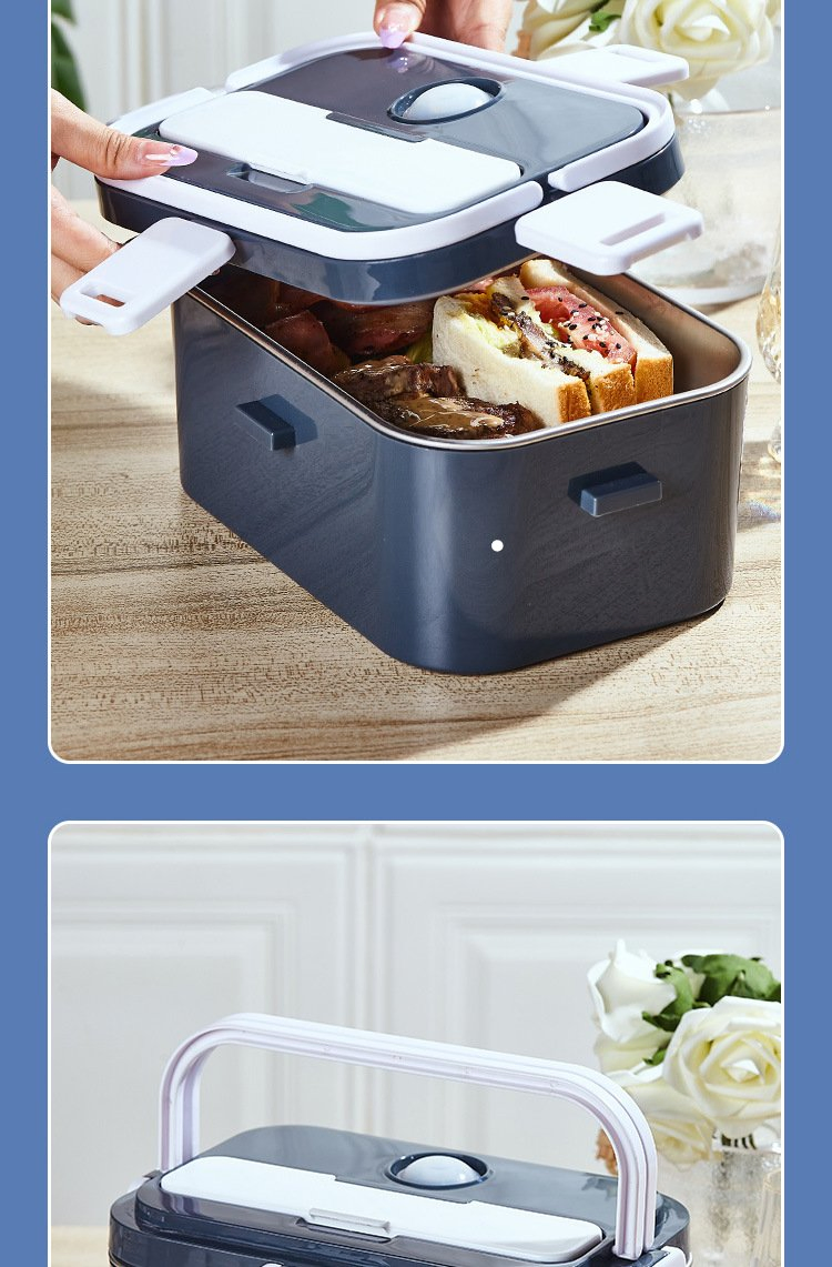 Aohea New Portable Stainless Steel Electric Lunchbox Food Warmer Lockable USB Electrica Heating Lunch Box Mini Thermal Lunch Box Electric Heated Office Lunch B