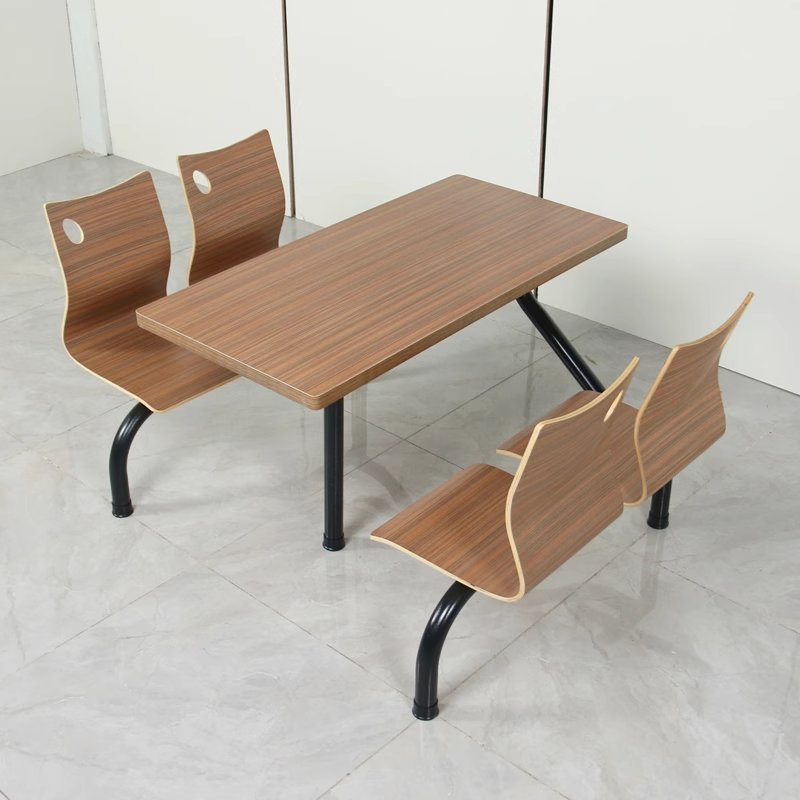 Industrial Fast Food Outdoor Bentwood Staff Canteen Dining Table and Chair Combination Restaurant Furniture Set