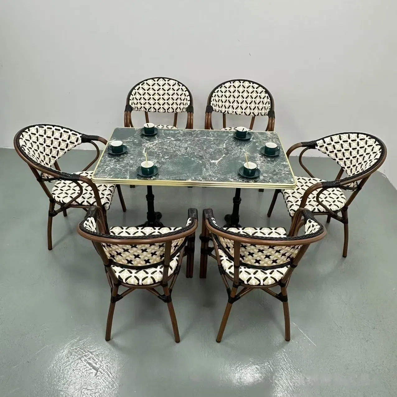 French Style Commercial Restaurant Table Chair Outdoor Rattan Furniture for Cafe Homestay Balcony Courtyard