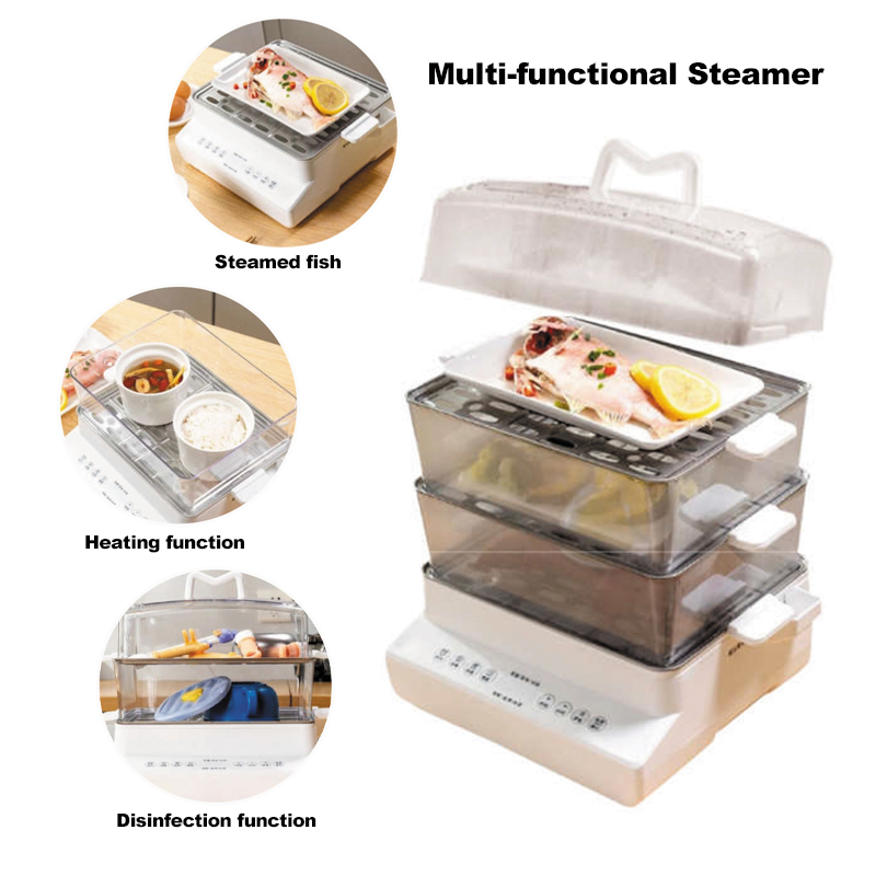 Modern Household Multifunctional Electric Steamer 12L Capacity 3-Layer Touchscreen Control Instant Food Steamer