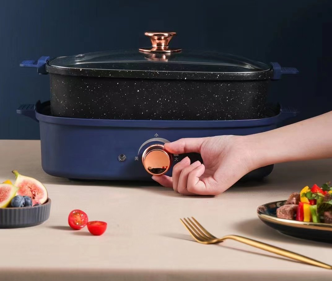 4 in 1 Electric Hot Pot Multi Induction Cooker with Non Stick Grill Griddle Plates for BBQ Cooking Fryer Boil