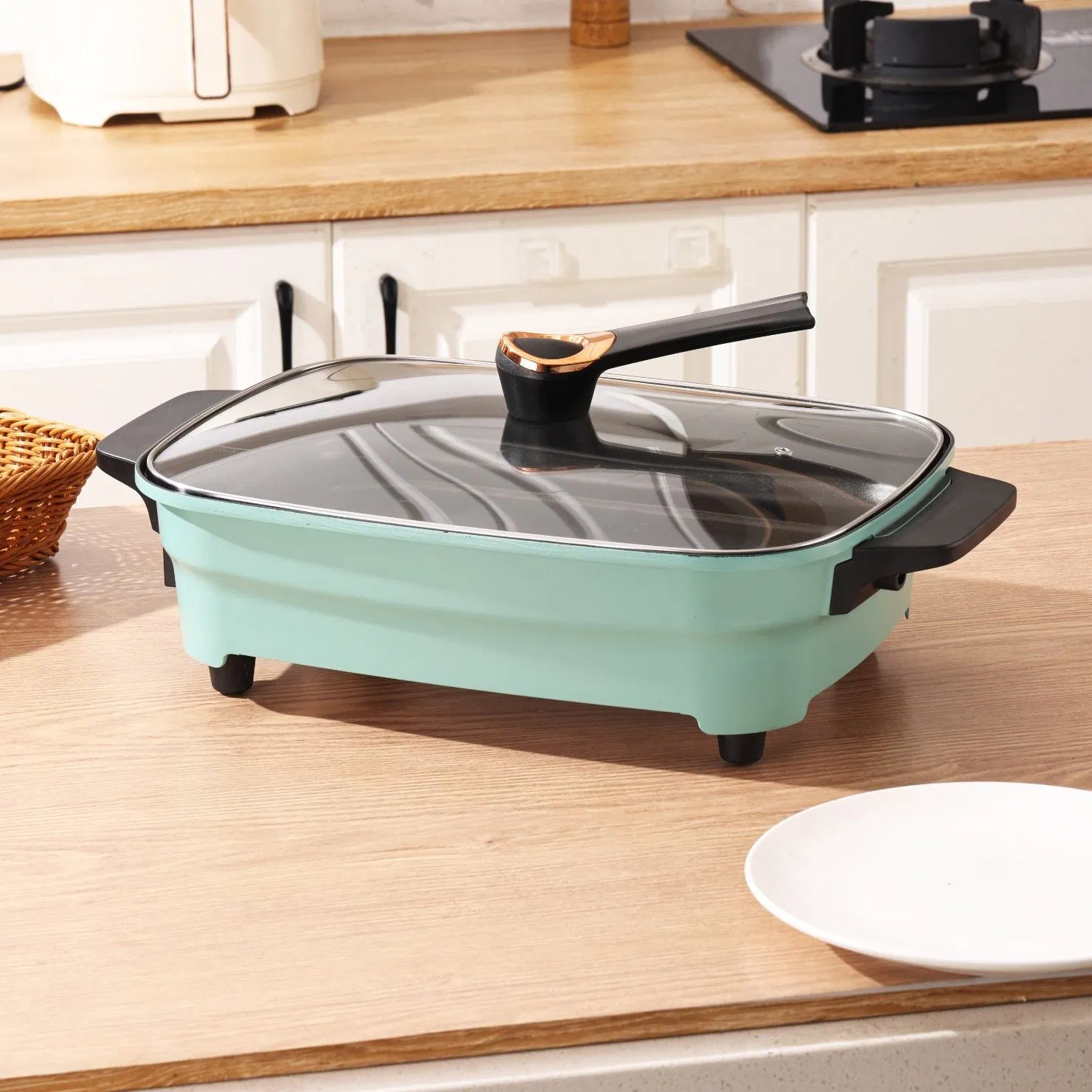 1800W BBQ Grill Pan Multi-Function Electric Grill Pan Carton Aluminum Customized