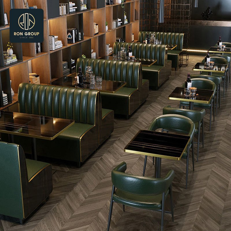 Luxury Coffee Shop Leather Wood Fast Food Cafeteria Table Chair Booth Seating Commercial Restaurant Furniture