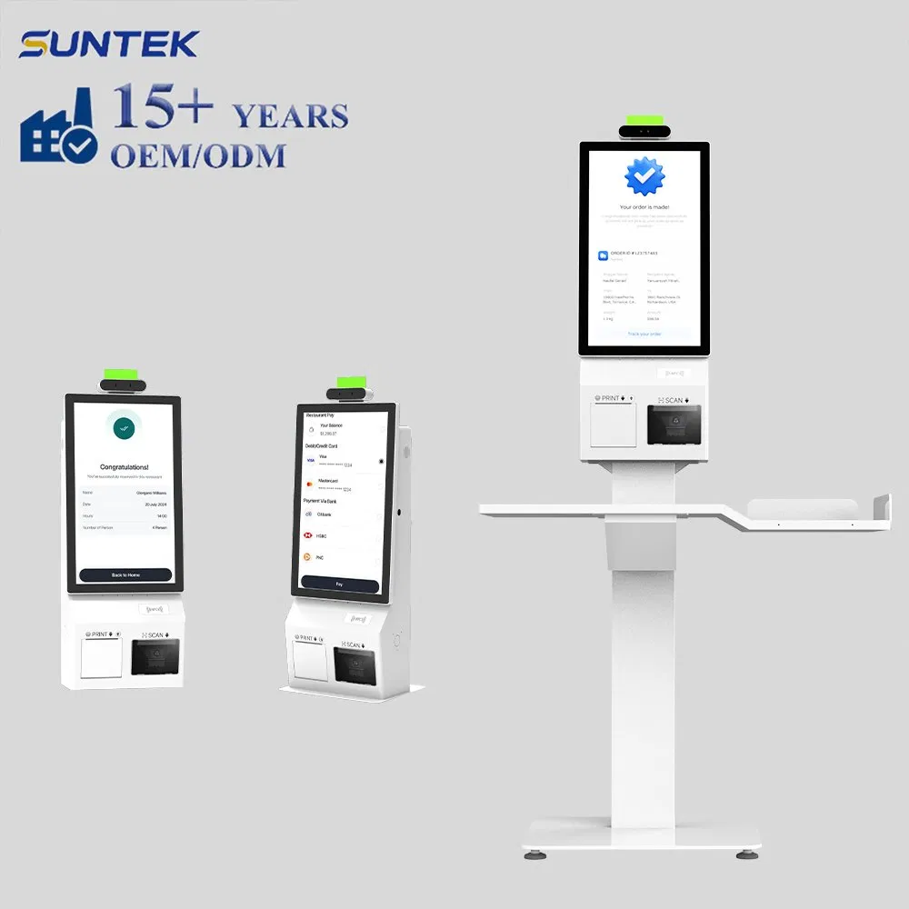 Suntek Floor Stand Wall Mounted 23.8 Inch Touch Screen Self Service Payment Ordering Kiosks