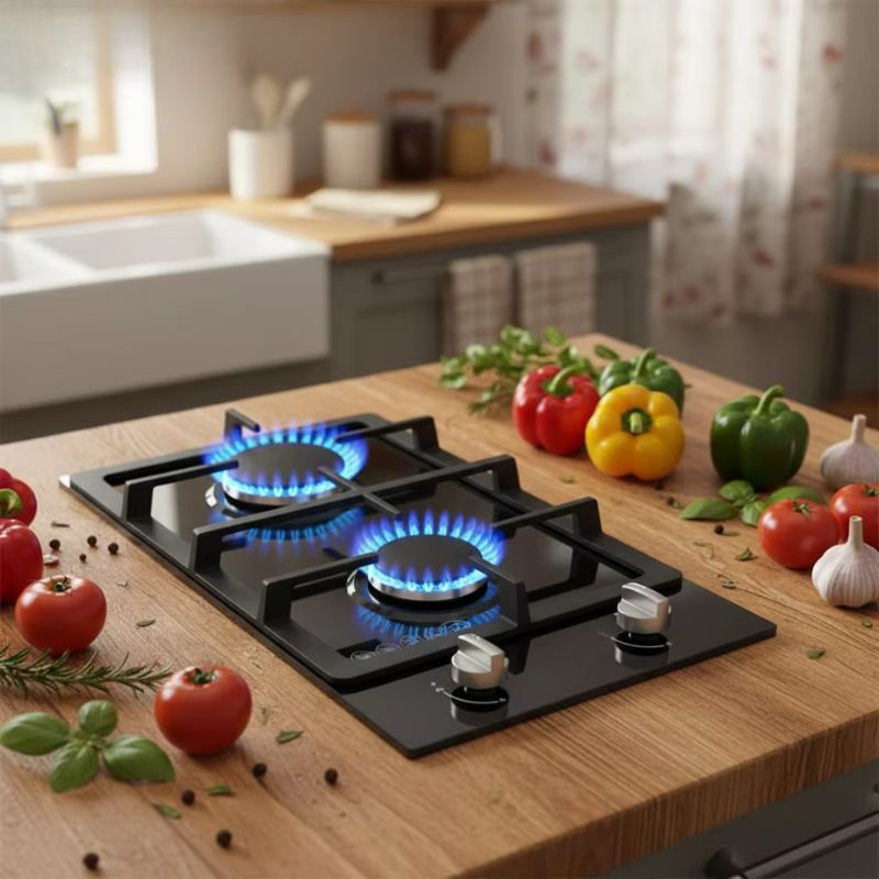 Cookermore Dual-Burner Tempered Glass Panel Electronic Ignition Portable Built-in Gas Stove