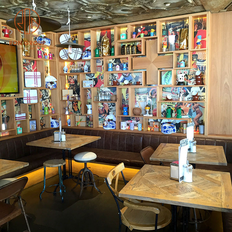 Luxury Modern Cafe Restaurant Wood Table Curved Leather Chairs Customized Commercial Furniture