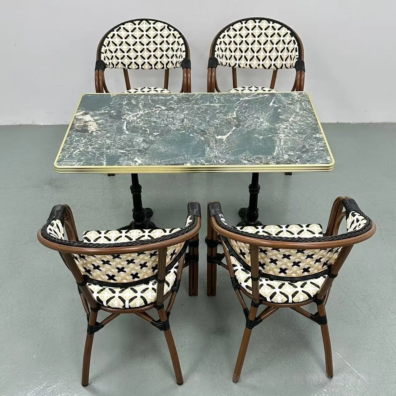 French Style Commercial Restaurant Table Chair Outdoor Rattan Furniture for Cafe Homestay Balcony Courtyard