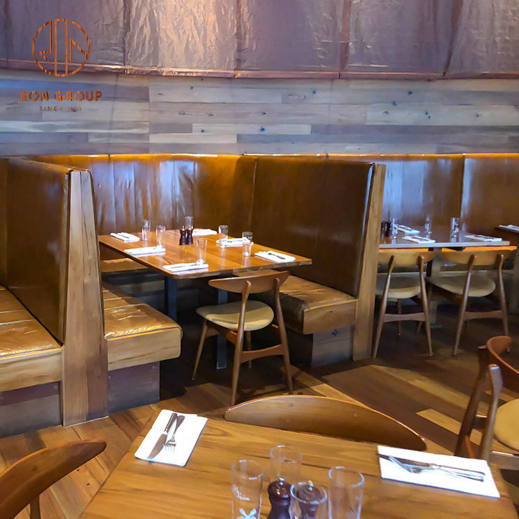 Luxury Modern Cafe Restaurant Wood Table Curved Leather Chairs Customized Commercial Furniture