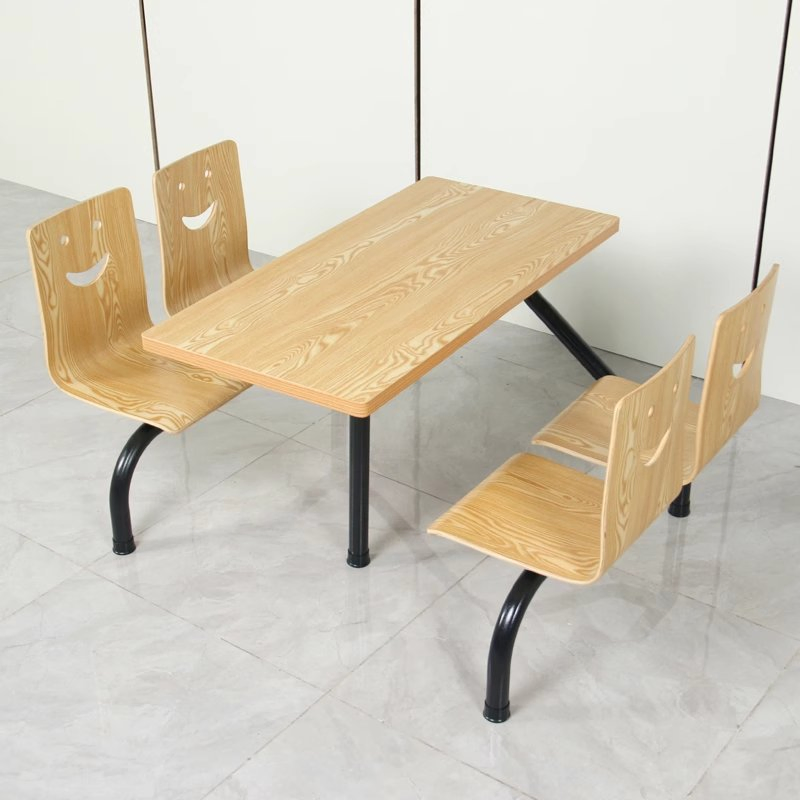 Industrial Fast Food Outdoor Bentwood Staff Canteen Dining Table and Chair Combination Restaurant Furniture Set