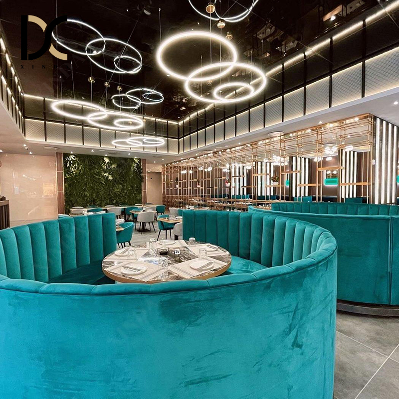 Custom Commercial Dining Furniture Big Size Blue Velvet Circle Restaurant Booth Seating