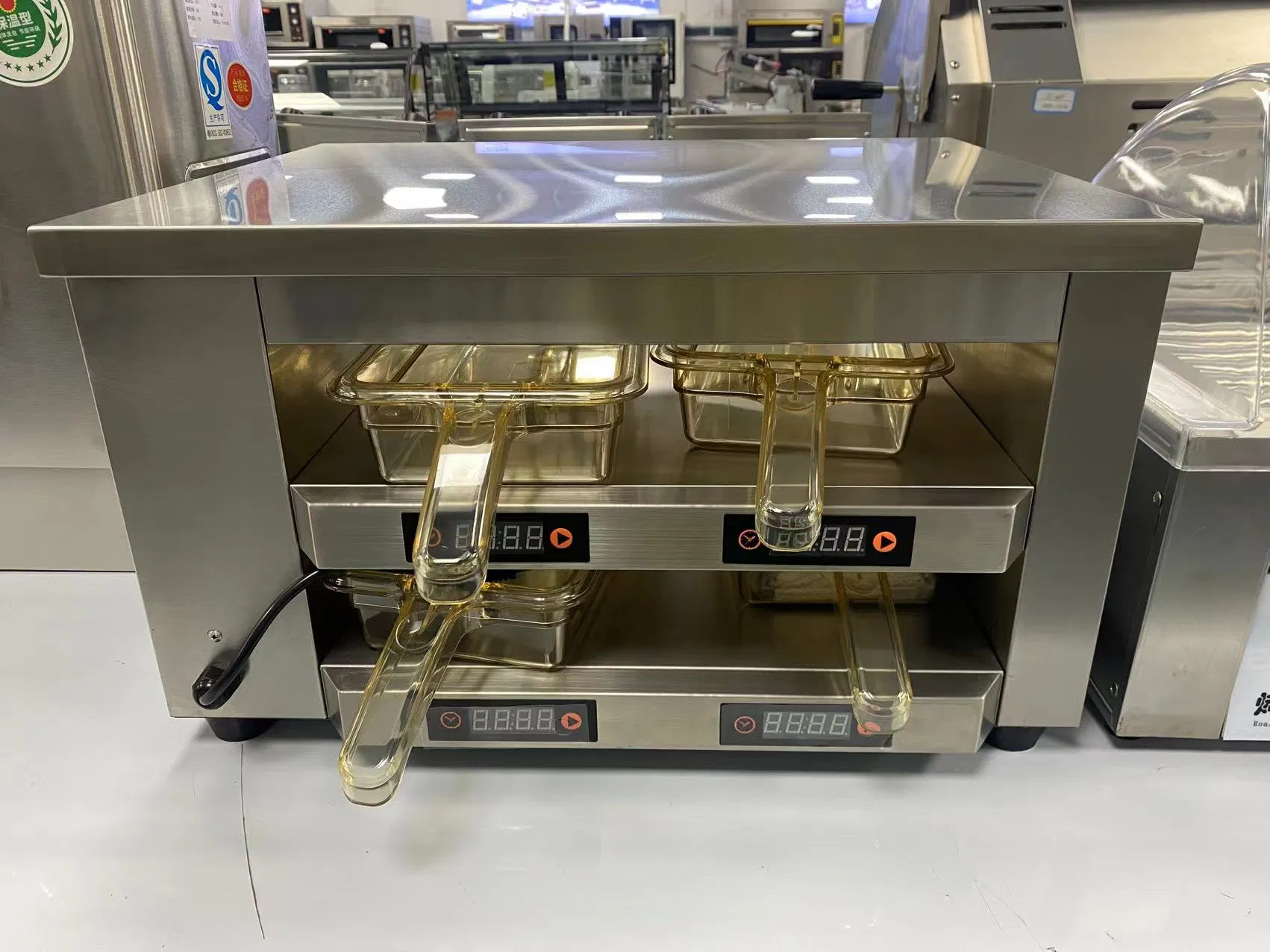 Electric Vertical 2 Layers 4 Trays Hamburger Meat Pie Patty Warmer for Fast Food Mcdonald Kfc Warmer Display Cabinet Smart Digital