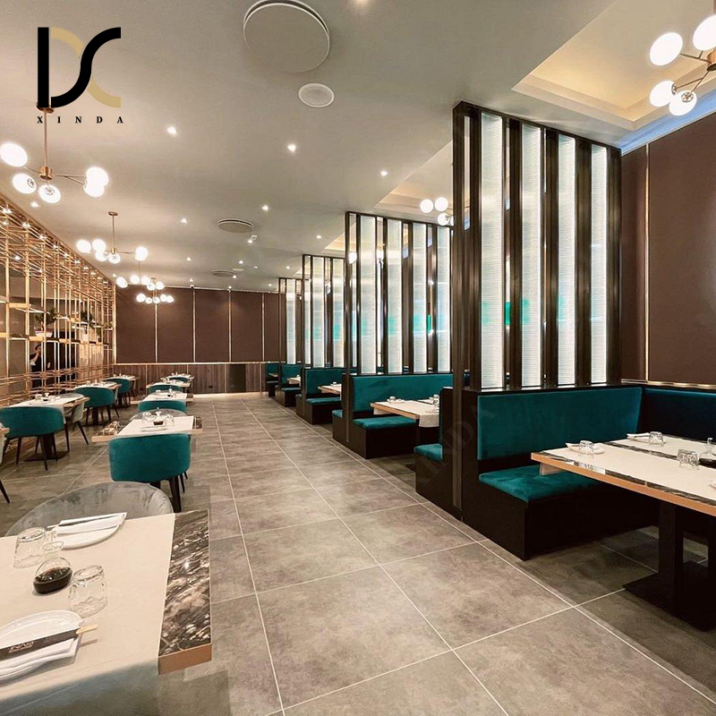 Custom Commercial Dining Furniture Big Size Blue Velvet Circle Restaurant Booth Seating