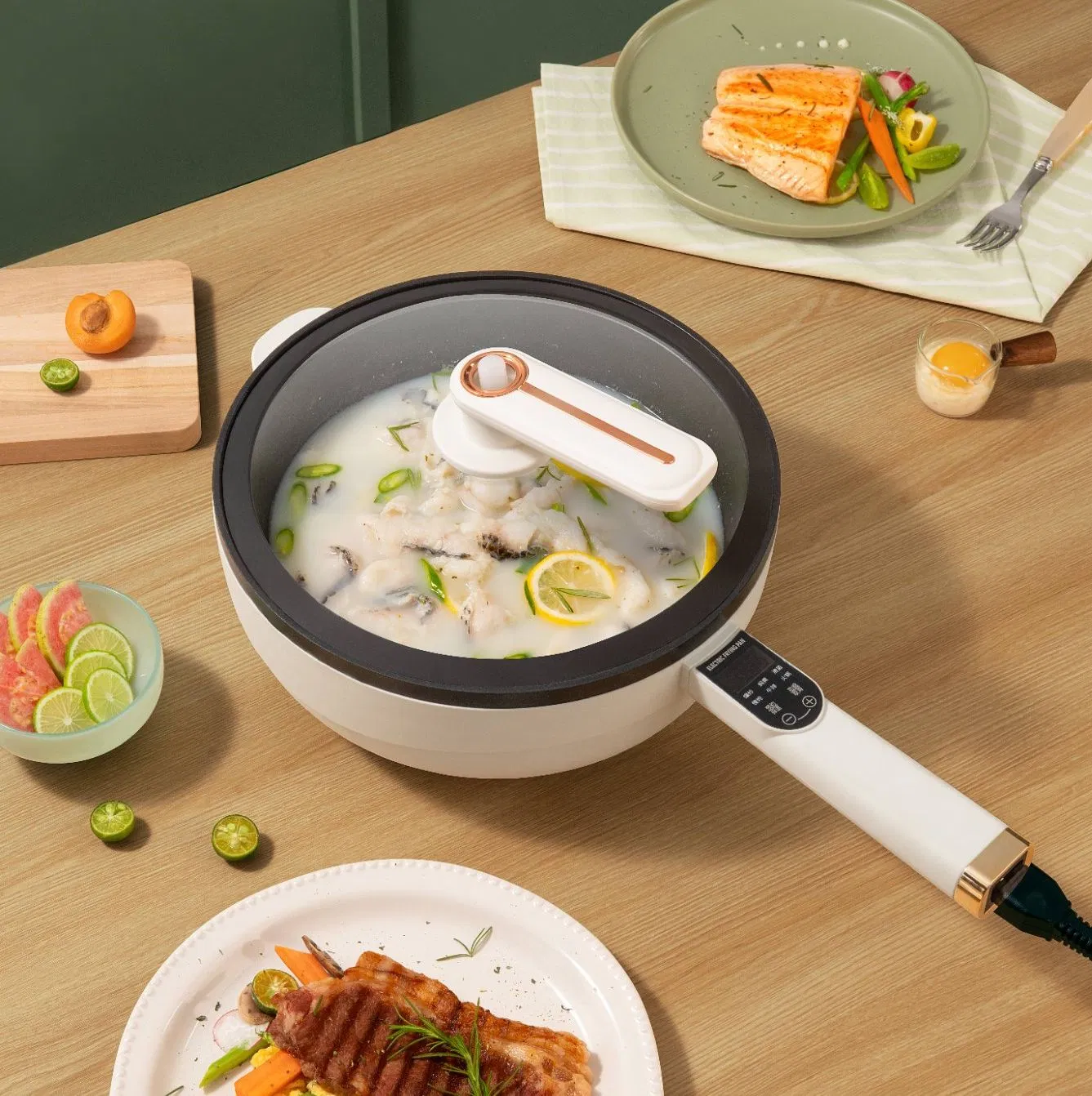 Electric Frying Pan 30cm Non Stick Portable Automatic Electric Saute Pan