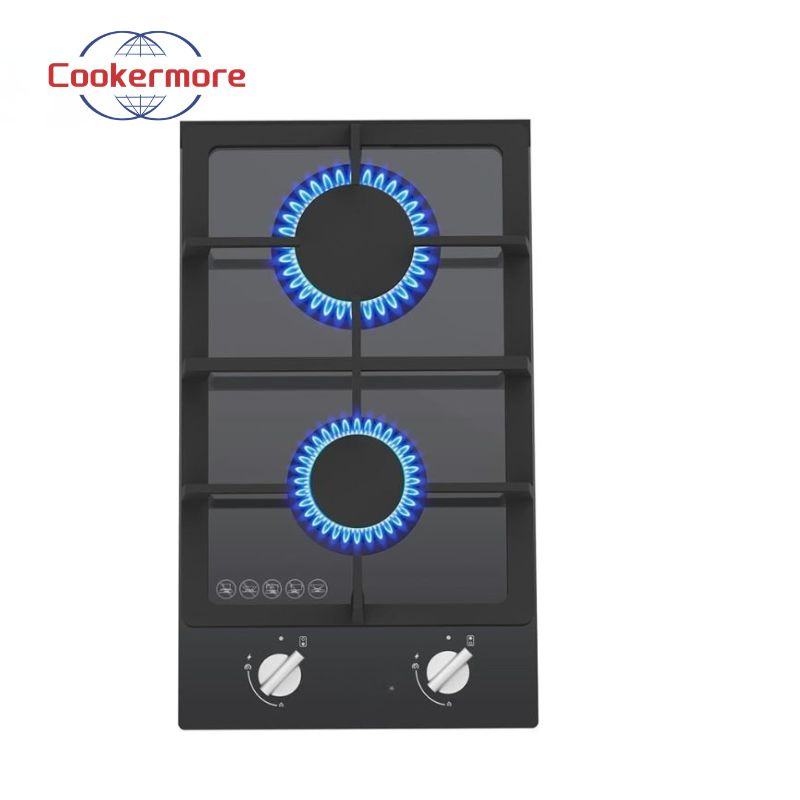 Cookermore Dual-Burner Tempered Glass Panel Electronic Ignition Portable Built-in Gas Stove